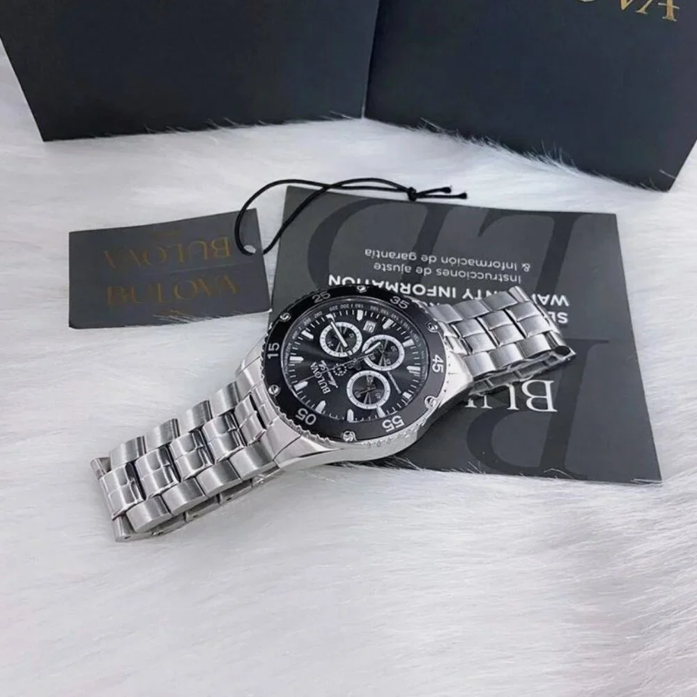 Men Bulova Classic Black Marine Star Chronograph Watch